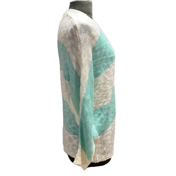 PINK ROSE Womens Lightweight Knit Open Front Sweater Cardigan Teal White Size L - Picture 3 of 7
